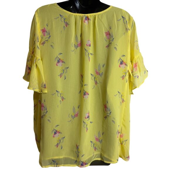 Ava & Viv Plus Size 2X Yellow Flower Blouse Top Short Sleeve Flutter Spring New - Picture 5 of 9